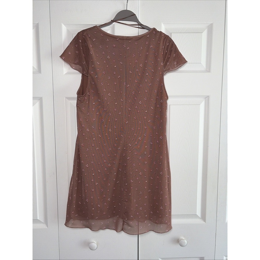Aeropostale Floral Mesh Mini Dress Womens Size XL Brown Pink Y2K Boho Flocked - Picture 4 of 6